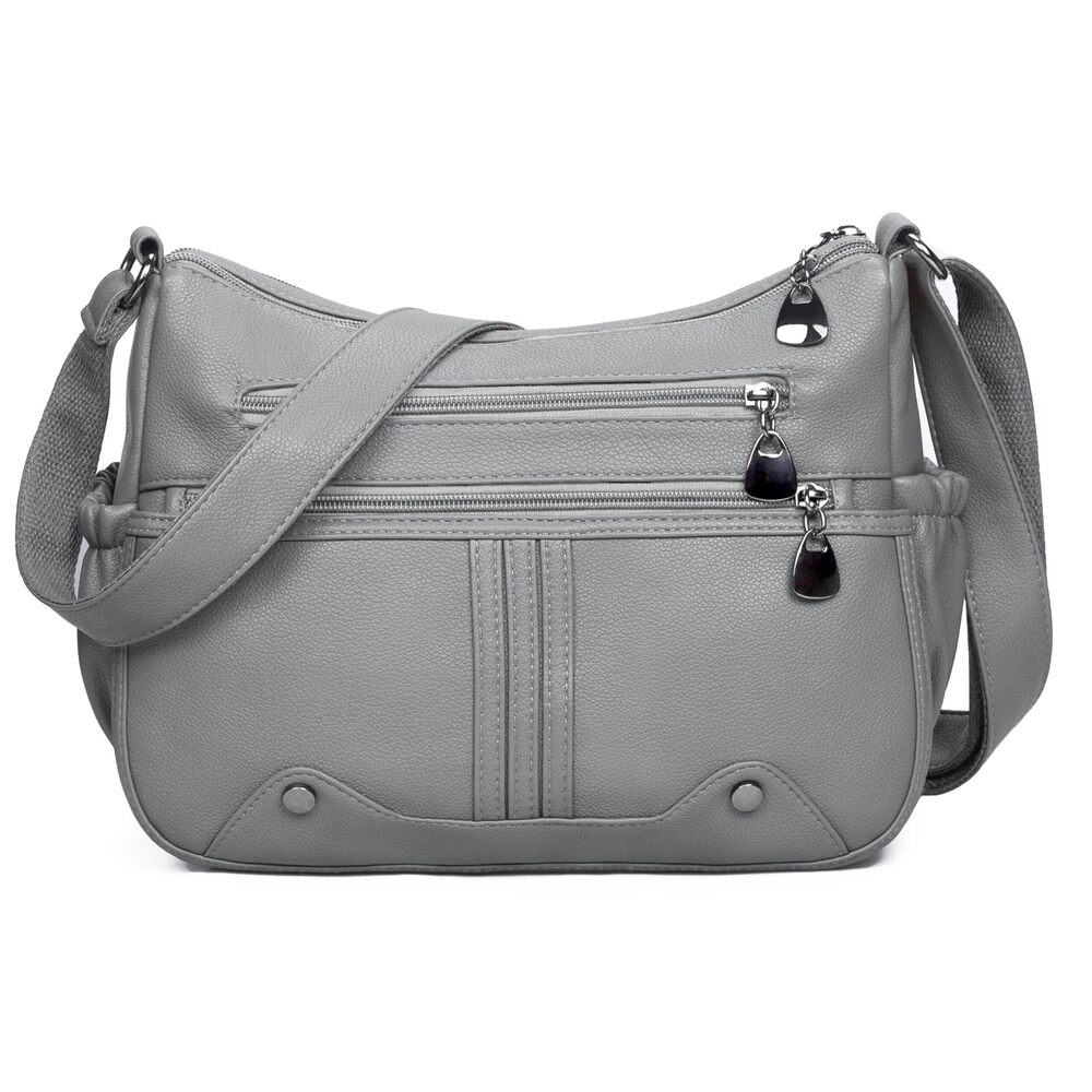 1638 Soft PU Leather Shoulder Handbag Multi Pocket Crossbody Bag Medium